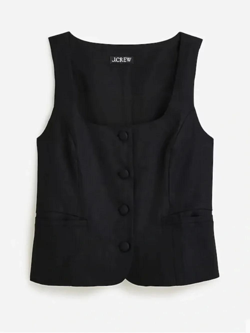 J. Crew Black Sleeveless Buttoned Square-Neck Vest